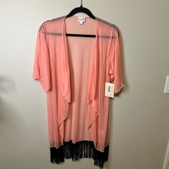 NWT LuLaRoe Pink and Black Monroe Fringe Cardigan Size S - Picture 1 of 3
